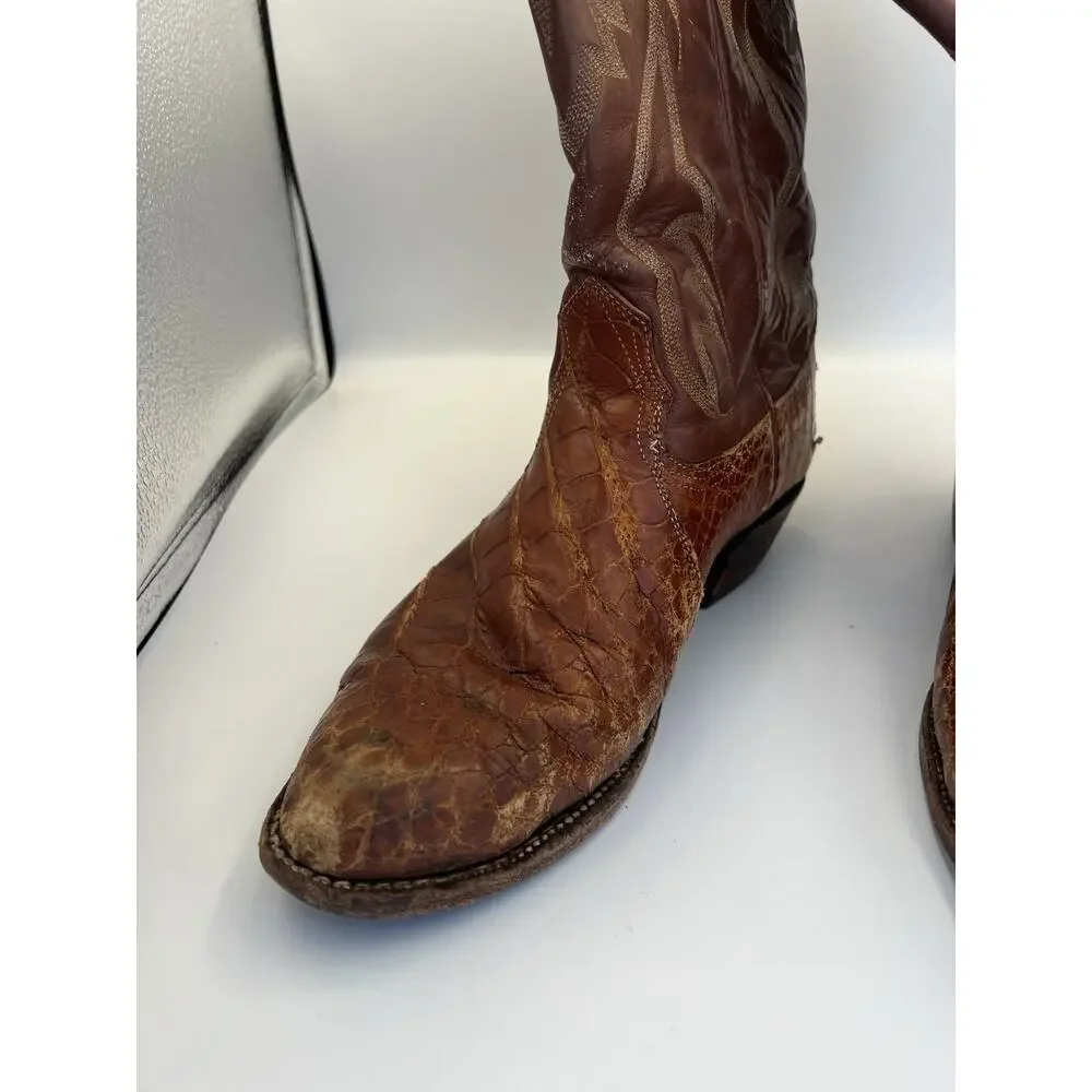 NOCONA Brown COGNAC ALLIGATOR &Leather Western Cowboy Boots Size 10.5 D Vintage